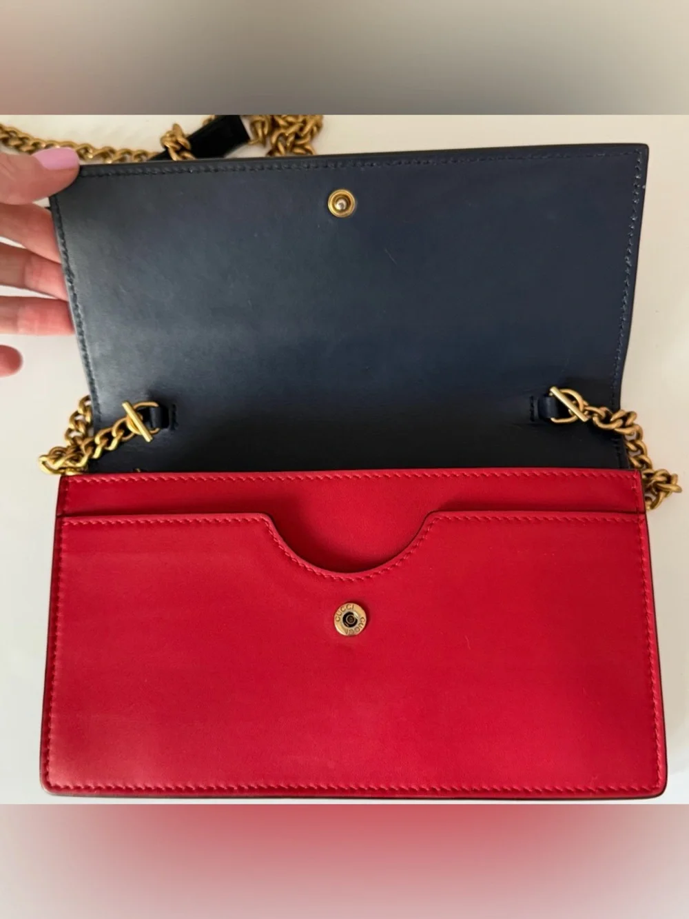 Gucci Animalier Tiger Stud Chain Wallet WOC Blue Red White Leather Crossbody Bag - Picture 12 of 12